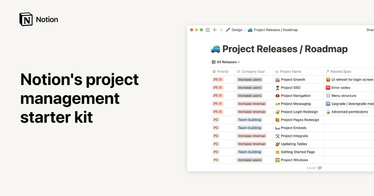 Notion's project management starter kit