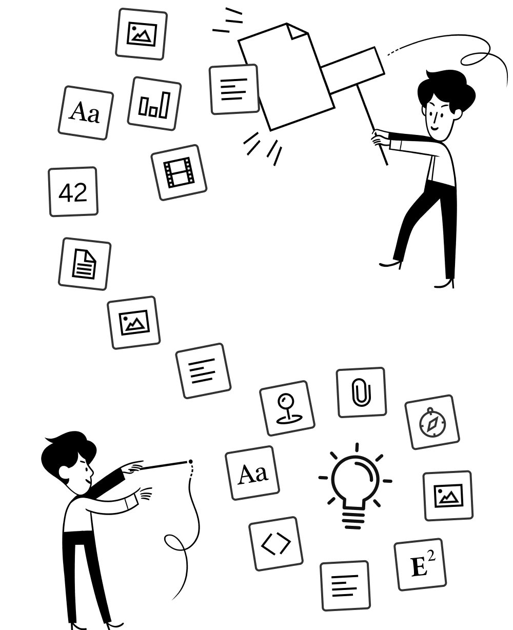 An illustration of a person taming a floating mess of documents