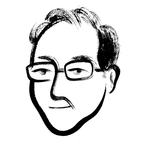 An illustrated headshot of Aydin Senkut