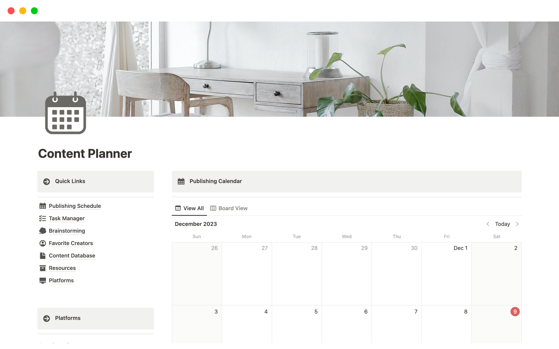 A template preview for Content Planner