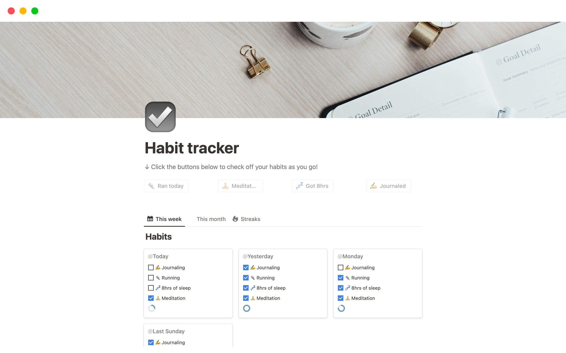 A template preview for Habit tracker