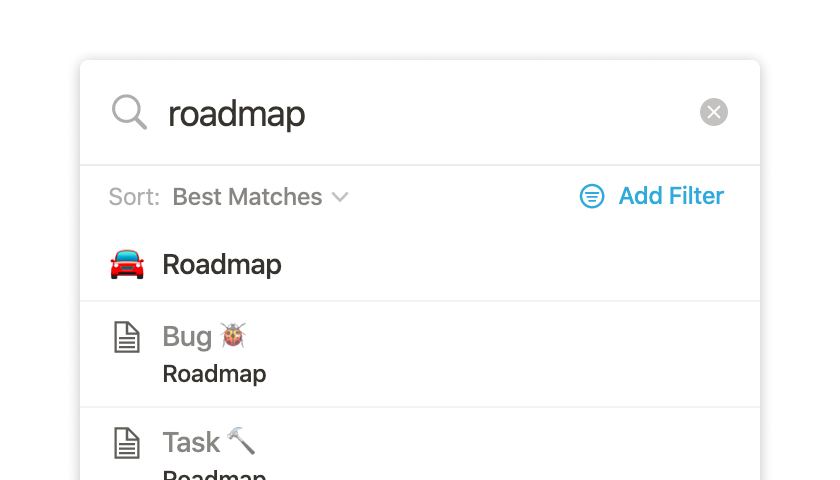 A screenshot showing a search box in Notion