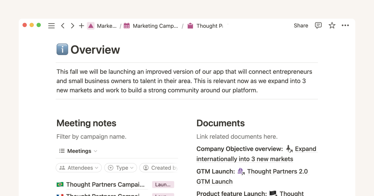 Using Notion for marketing campaigns