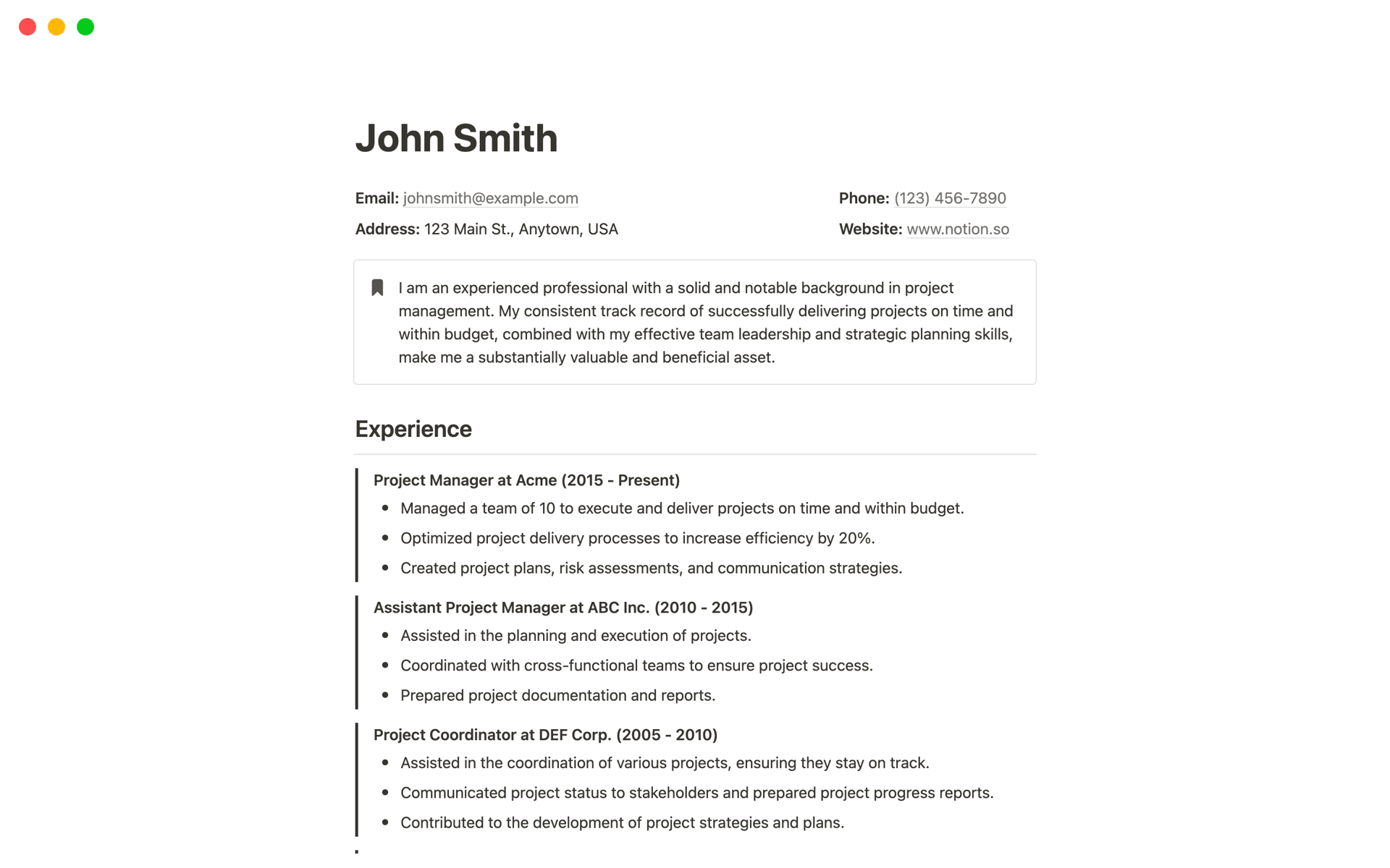 A template preview for Professional Resume